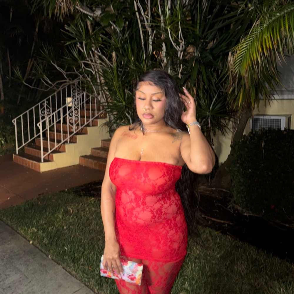 Red Lace Strapless Dress